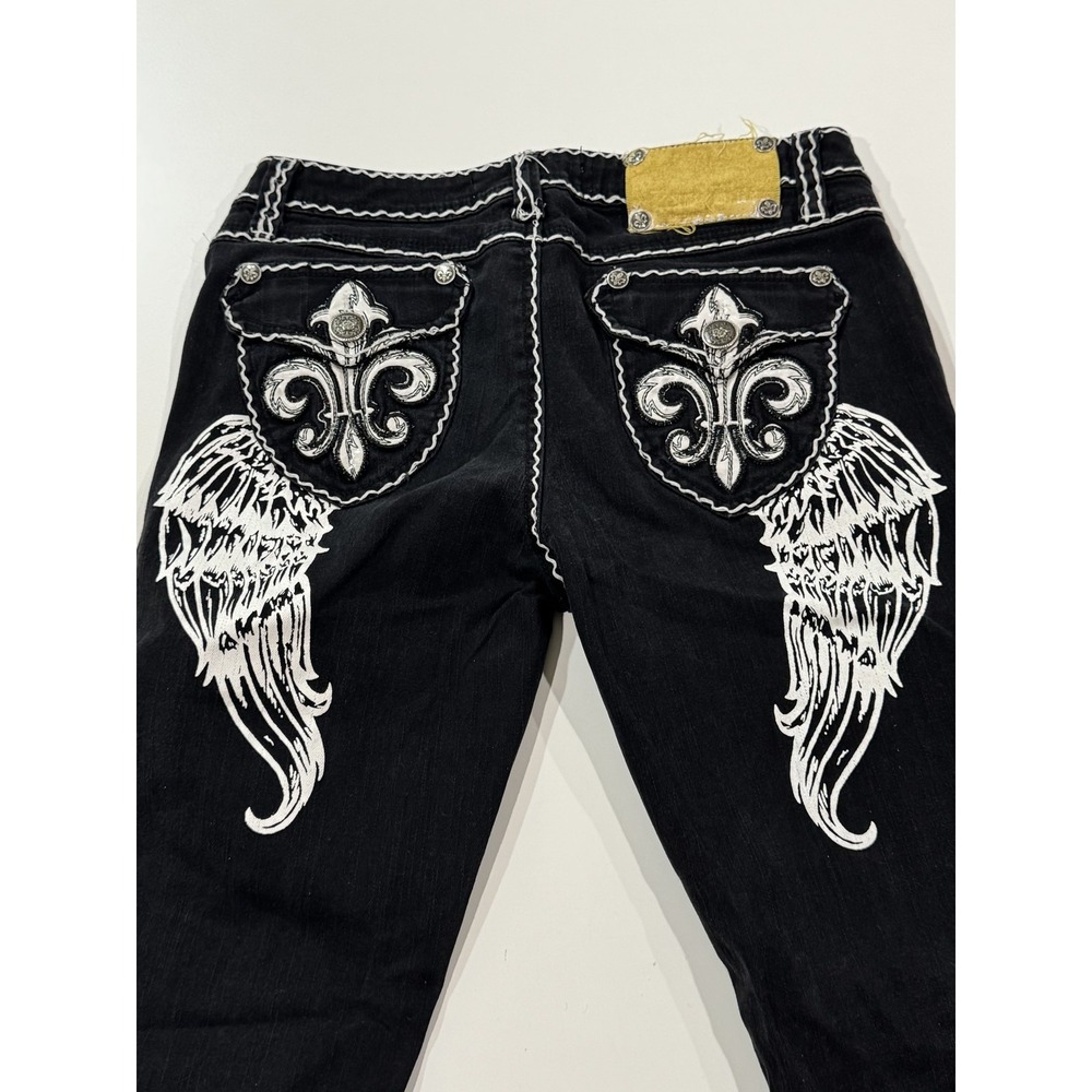 Raw Blue Black Jeans Juniors Teens Size 7/8 Angel Wings Y2k